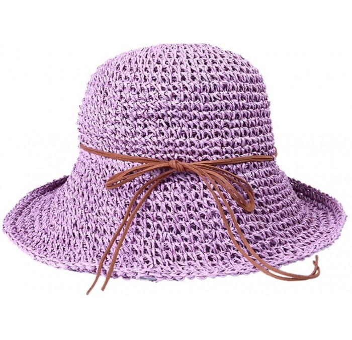 Sun Hats Spring and Summer Beach Cap Women Straw Fisherman Hat Sun Hat (Purple) - Purple - CJ18QOK9GU2 $18.05