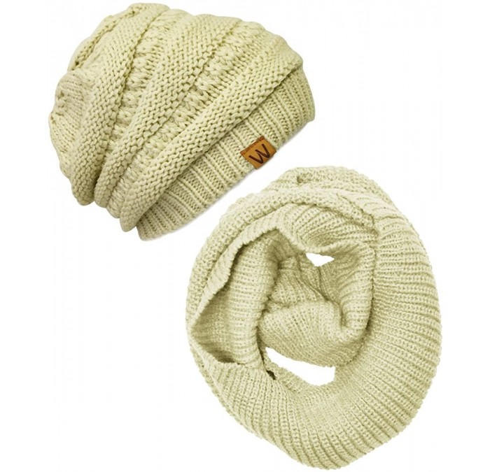 Skullies & Beanies Winter Warm Knitted Infinity Scarf and Beanie Hat - Beige - CT12FLPTG3H $34.94