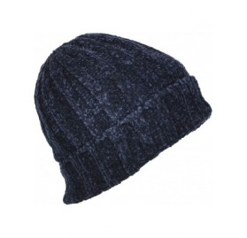 Skullies & Beanies Women's Chenille Rib Knit Hat Foldover Beanie Faux Fur Lined - 06 Navy - CQ18IKDRUYO $16.00