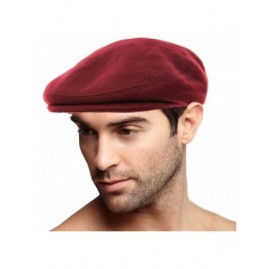 Newsboy Caps Men's Winter 100% Soft Wool Solid Flat Ivy Driver Golf Cabby Cap Hat - Wine - CD1867MIAWG $18.68