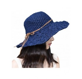 Sun Hats Summer Beach Sun Hats for Women Girls Foldable Floppy Summer Straw Hat Wide Brim Hat UV Protection - Blue - CN18R3UL...
