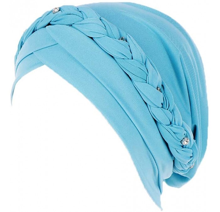 Sun Hats Women India Hat Muslim Solid One Tail Chemo Beanie Scarf Turban Warm Wrap Cap - Light Blue - C218LDCAWQS $12.11