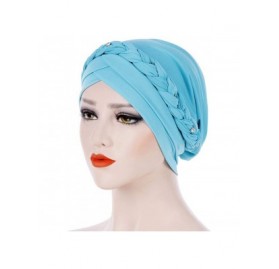 Sun Hats Women India Hat Muslim Solid One Tail Chemo Beanie Scarf Turban Warm Wrap Cap - Light Blue - C218LDCAWQS $12.11