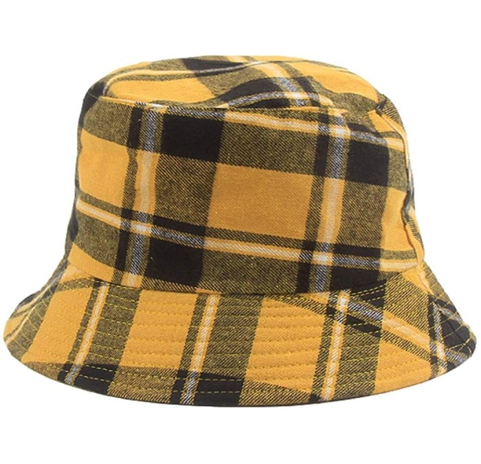 Bucket Hats Plaid Bucket Hats Women Cotton Foldable UV Protection S/M - Yellow - CF18UD79ATN $22.25