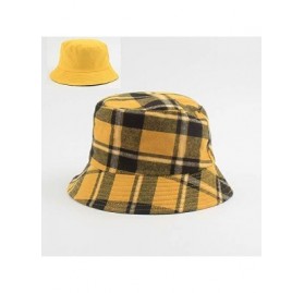 Bucket Hats Plaid Bucket Hats Women Cotton Foldable UV Protection S/M - Yellow - CF18UD79ATN $11.41