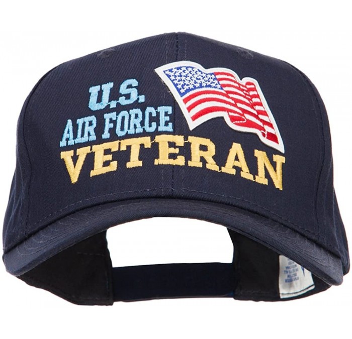 Baseball Caps Wording of US Air Force Veteran with Flag Patched Pro Cap - Navy - CT18CRZW84S $52.54