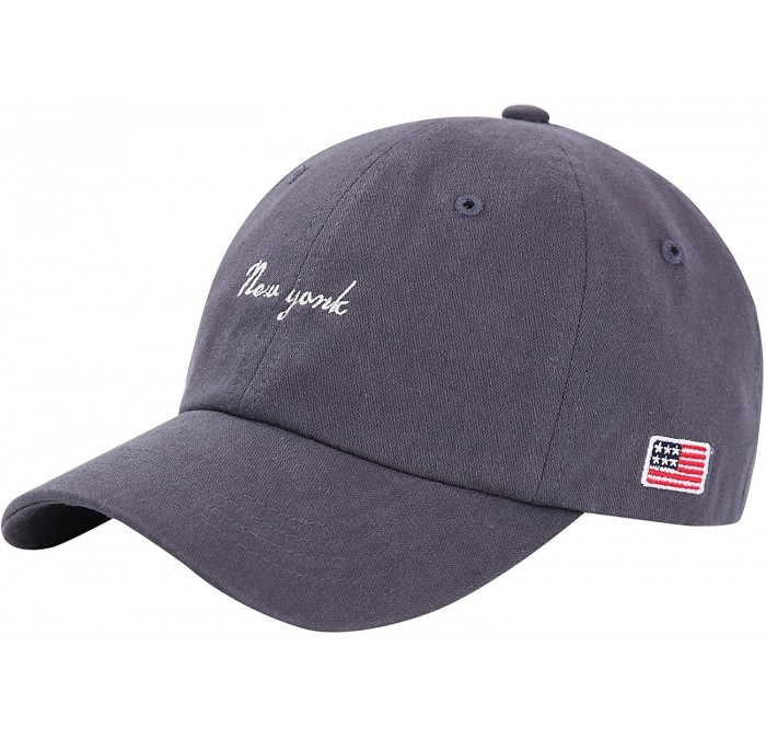 Baseball Caps Embroidered Cotton Baseball Cap Adjustable Snapback Dad Hat - Grey new York - CL18CYQ8KGW $25.73