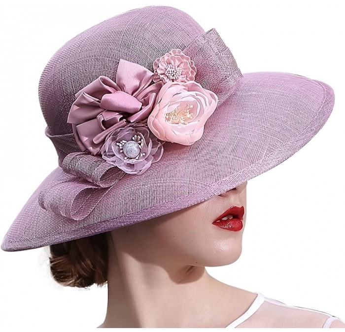 Sun Hats Women 3 Layers Sinamay Kentucky Derby Church Sun Summer Hats - Purple - CM18E0H3LII $41.09