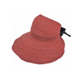 Sun Hats Floppy Foldable Ladies Women Solid Beach Sun Summer Hat Wide Brim - Red - CU18RHS2C9E $12.14