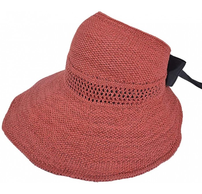 Sun Hats Floppy Foldable Ladies Women Solid Beach Sun Summer Hat Wide Brim - Red - CU18RHS2C9E $23.36