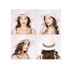 Fedoras Mens Womens Packable Straw Derby Panama Ribbon Band Sun Hat Fedora Summer - 00714white - CH18SK4XOGX $16.75
