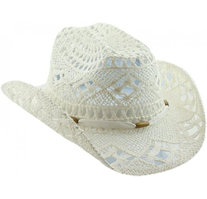 Cowboy Hats Stylish Toyo Straw Beach Cowboy Hat W/Shapeable Brim- Bohemian Modern Cowgirl - White - CG11LD5UFIF $56.73