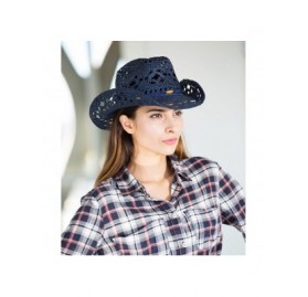 Cowboy Hats Stylish Toyo Straw Beach Cowboy Hat W/Shapeable Brim- Bohemian Modern Cowgirl - White - CG11LD5UFIF $50.14