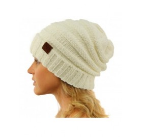 Skullies & Beanies Winter Trendy Warm Oversized Chunky Baggy Stretchy Slouchy Skully Beanie Hat - Chenille Ivory - C818I55S7L...