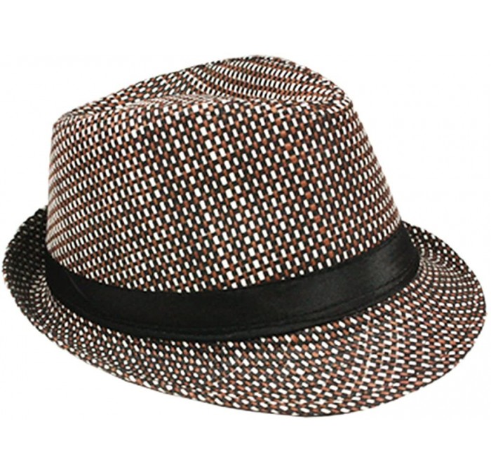 Fedoras Silver Fever Patterned and Banded Fedora Hat - Brown W Black - CT184Y74C5I $18.81