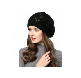 Berets French Style Beret Hat for Womens Rabbit Hair Knit Artist Hat Thick Lined Classic Warm Casual Hat - Black - CF1924LMH3...