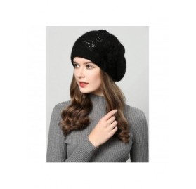 Berets French Style Beret Hat for Womens Rabbit Hair Knit Artist Hat Thick Lined Classic Warm Casual Hat - Black - CF1924LMH3...