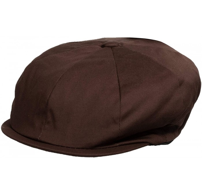 Newsboy Caps Men's Solid Full Shape 100% Cotton Twill Newsboy Driving Cap Bakerboy Cab Hat - Brown - CA18YRSY74E $19.83