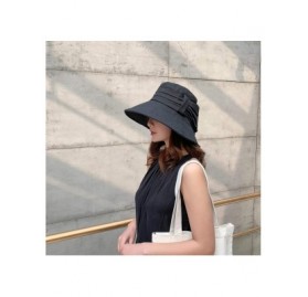 Sun Hats Big Brim Wide Brim Bucket Hats with Rope Hatband Sun Hats Summer Beach Hats - Black - C018U8XEOT3 $10.41