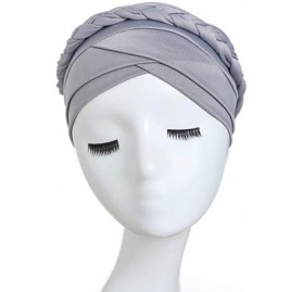 Skullies & Beanies Women Concise Turban Twisted Braid Headscarf Cap Hair Covered Wrap Hat - Gray - CV18AZSG53L $11.75