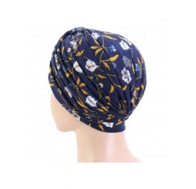 Skullies & Beanies New Women's Cotton Turban Flower Prints Beanie Head Wrap Chemo Cap Hair Loss Hat Sleep Cap - Navy 03 - CJ1...
