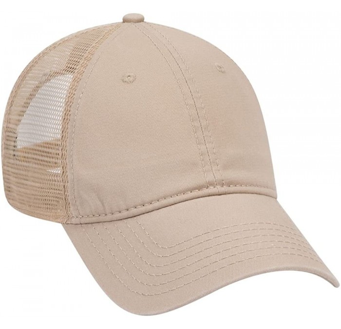 Baseball Caps Garment Washed Cotton Twill 6 Panel Low Profile Mesh Back Trucker Hat - Khaki - CP180D3S8NC $24.42