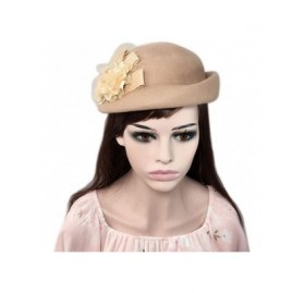 Skullies & Beanies Womens 100% Wool Veil Flower Pillbox Hat Winter Hat Crimping Beanie Hat - Light Tan - CU18776ERK2 $24.38