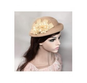 Skullies & Beanies Womens 100% Wool Veil Flower Pillbox Hat Winter Hat Crimping Beanie Hat - Light Tan - CU18776ERK2 $24.38