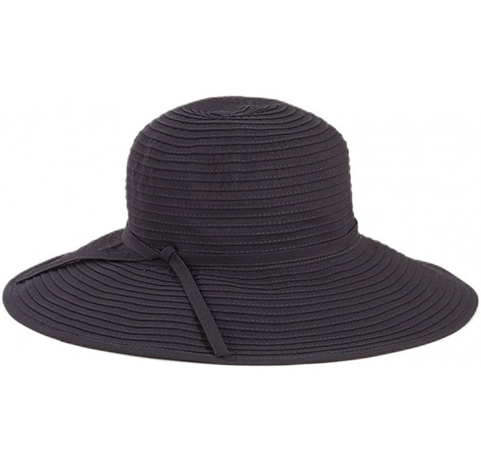 Sun Hats Women's Ribbon Medium Brim Floppy - Charcoal - CB118HQK0KL $61.36