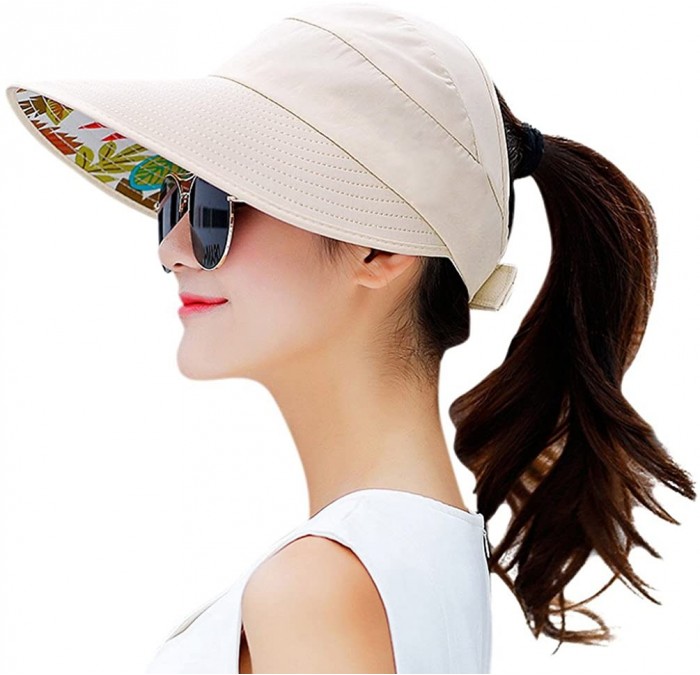 Sun Hats Sun Hats for Women Wide Brim UV Protection Sun Hat Summer Beach Packable Visor - Beige - CU1840X0HGG $11.94
