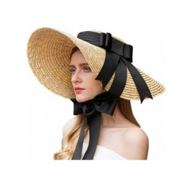 Sun Hats British Vintage Style Straw Sun Hat Wide Brim Kentucky Derby Travel Beach Cap Ribbon Bow - Black - CR18NGET4QC $44.99