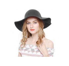 Fedoras Women 100% Wool Wide Brim Cloche Fedora Floppy hat Cap - Grey - CB18IL63MEG $17.55