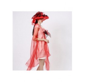 Sun Hats Women Race Hats Organza Hat with Ruffles Feathers - Red Black - C4184460TCW $89.55