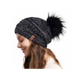 Skullies & Beanies Womens Winter Knit Slouchy Beanie Hat Warm Skull Ski Cap Faux Fur Pom Pom Hats for Women - CM18UERTMMD $12.57