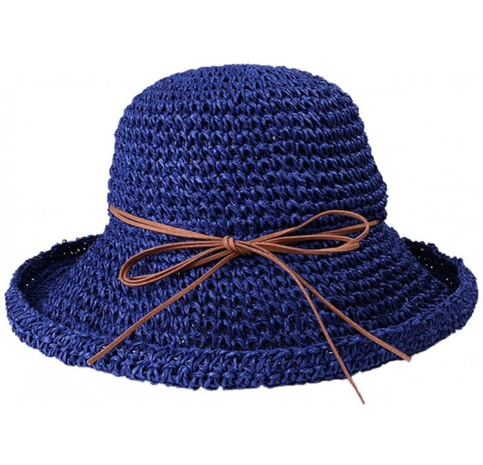 Sun Hats Spring and Summer Beach Cap Women Straw Fisherman Hat Sun Hat (Navy) - Navy - CD18QSZ6ZQT $20.17