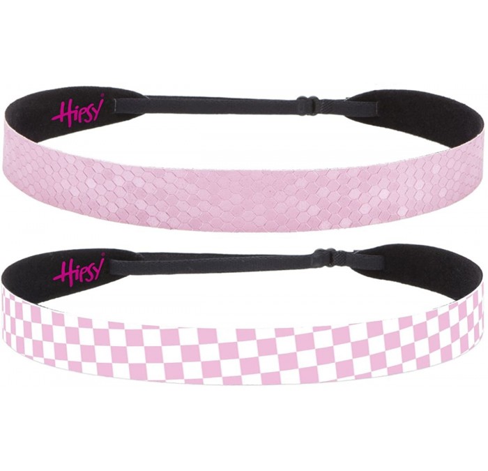 Headbands Women's Adjustable NO SLIP Checkerboard Wide Fashion Headband Multi Gift Packs - Wide Light Pink & Pink Geo 2pk - C...