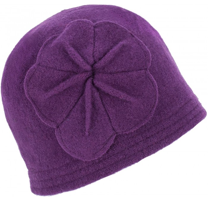 Bucket Hats Womens Gatsby 1920s Winter Wool Cap Beret Beanie Bucket Floral Hat A289 - Dark Purple - CS12642THR1 $28.41