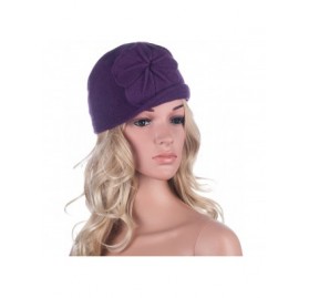 Bucket Hats Womens Gatsby 1920s Winter Wool Cap Beret Beanie Bucket Floral Hat A289 - Dark Purple - CS12642THR1 $12.47