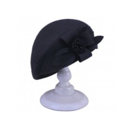 Fedoras Womens Elegant Double Flower 100% Wool Pillbox Hat Fascinator Hat Beanie Hat - Floral Black - CX18G7Z47ZQ $20.50