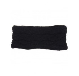 Cold Weather Headbands Womens Chic Cold Weather Enhanced Warm Fleece Lined Crochet Knit Stretchy Fit - Leafy Black - CD18827N...