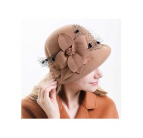 Fedoras Women's Floral Trimmed Wool Blend Cloche Winter Hat - Model C - Beige - CX192MXSDHQ $25.53