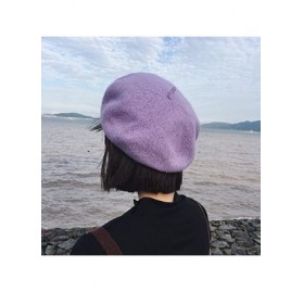 Berets Women Girl 1 Pcs Solid Color Wool Beret Beanie Hat Cap - Lavender Purple - CS187N5IXWA $7.98