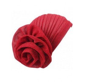 Skullies & Beanies Shiny Flower Turban Shimmer Chemo Cap Hairwrap Headwear Beanie Hair Scarf - Red - CS18ZW5EUKL $10.70