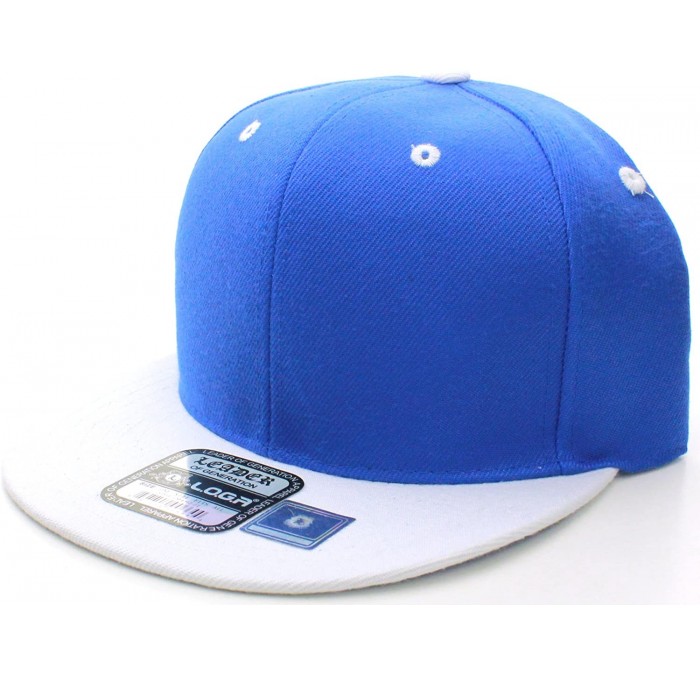 Baseball Caps Classic Flat Bill Visor Blank Snapback Hat Cap with Adjustable Snaps - Blue - White - C9119R34QNF $11.93