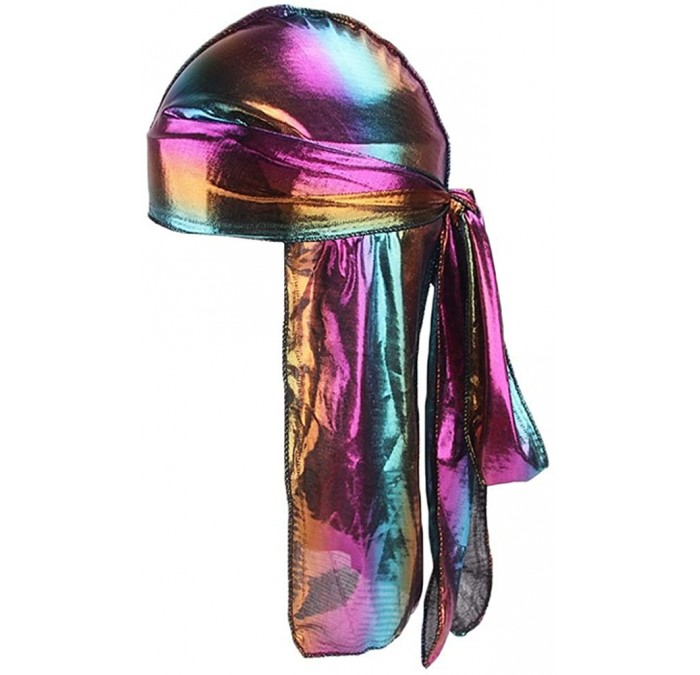 Skullies & Beanies Silky Durags for Men/Womens Waves Cap-Extra Long-Tail Hologram Headwraps for 360 Waves - A1 - Purple - C51...