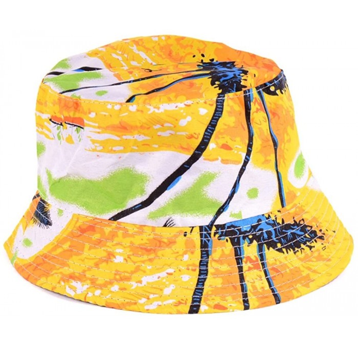 Bucket Hats Packable Reversible Black Printed Fisherman Bucket Sun Hat- Many Patterns - Hawaii Yellow - CV12DAEA2GT $18.73