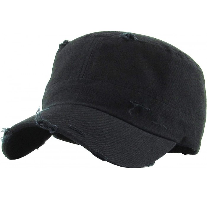 Baseball Caps Vintage Distressed Cadet Army Cap Basic Everyday Military Style Hat - (Vintage Distressed) Black - CU18D4TD9MZ ...