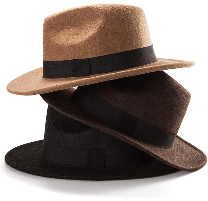 Fedoras Womens Fedora Hat Pack of 3 Panama Hats for Women Men Felt - Light Brown-black-dark Brown - CC18KA4ZA7H $29.43