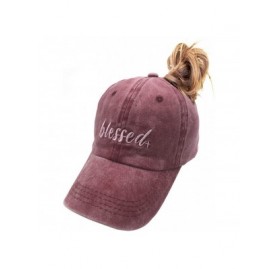 Baseball Caps Blessed Ponytail Hat Messy Bun Vintage Washed Distressed Twill Plain Baseball Cap for Women - Red - C518XASL3T4...