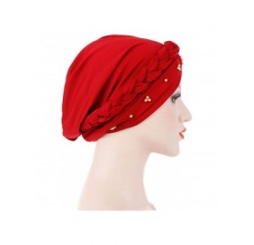 Skullies & Beanies Twisted Beading Braid Chemo Cancer Turbans Cap Hair Cover Wrap Turban Hats Headwear for Women - Red - C418...